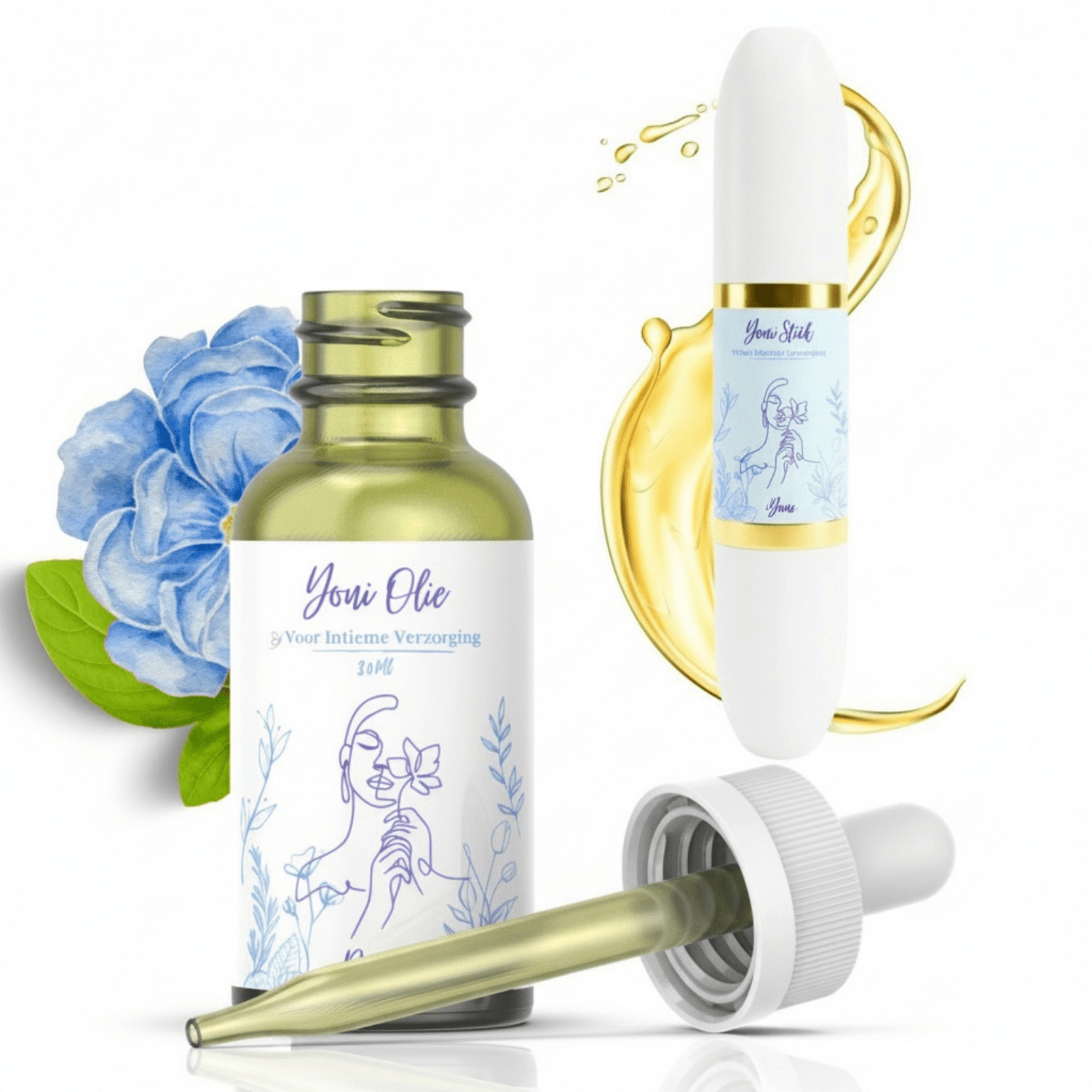 iYone Yoni Olie + Stick bundel - Yoni Olie Roos 30 ml fles met druppelaar en Yoni Stick 60 g, duo voor hydratatie en een verfrist, steviger gevoel