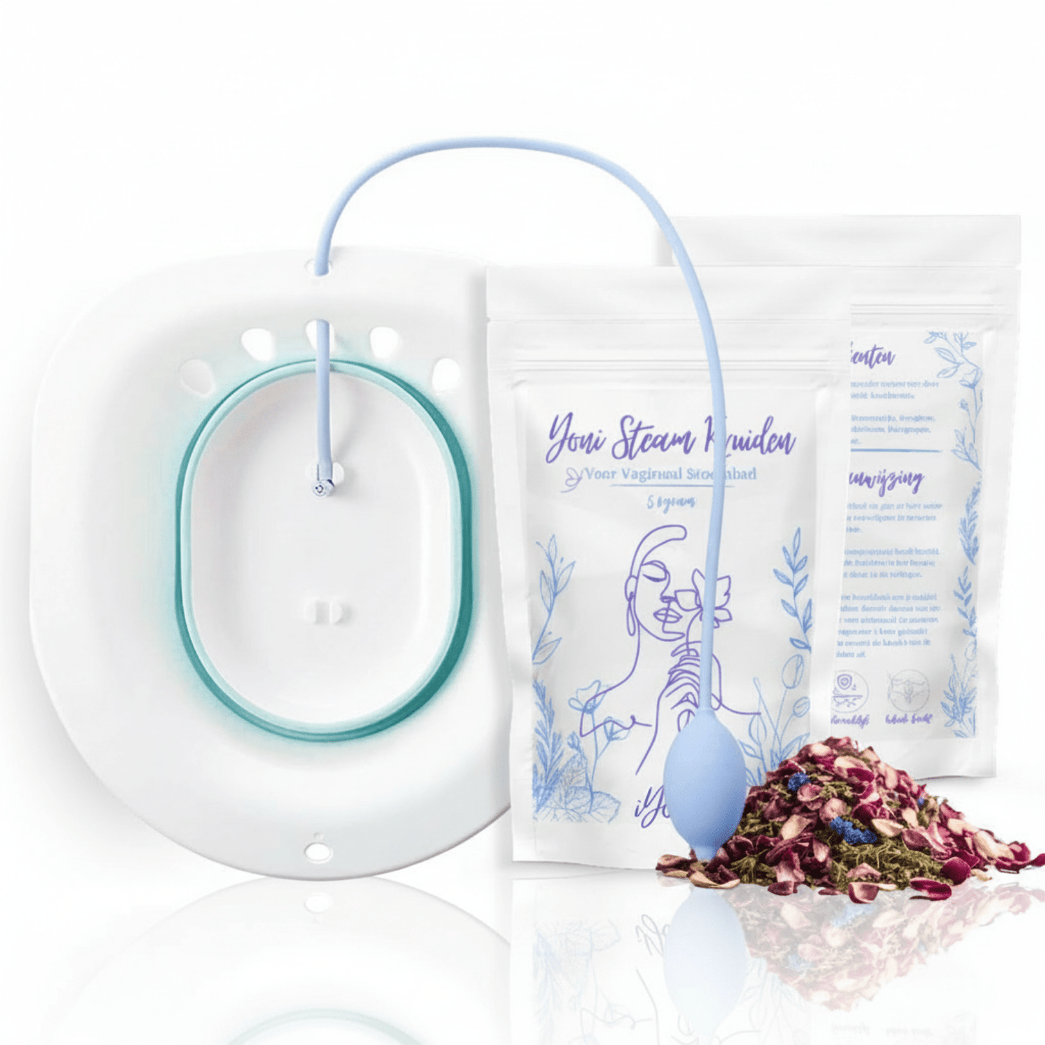 iYone Yoni Stoombad Basis Bundel - BPA-vrij opvouwbaar stoombad met handpomp en 50 g natuurlijke stoombadkruiden, complete starterset voor thuis