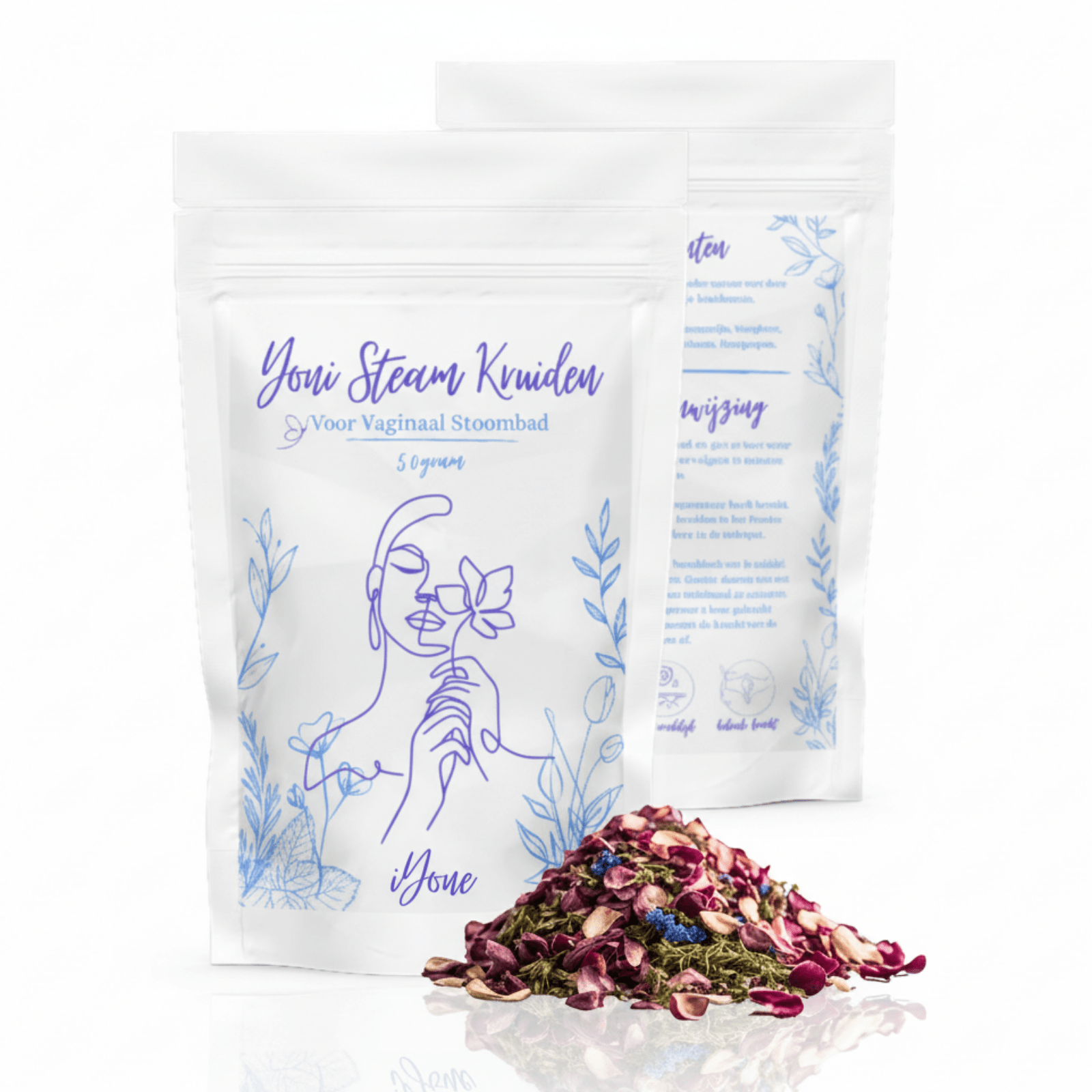 iYone Yoni Stoombad Kruiden 50 g - 100% plantaardig kruidenzakje met rozemarijn, weegbree, rozenblaadjes, calendula, hartgespan en bijvoet