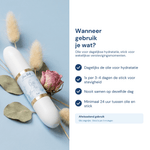 Wanneer gebruik je wat - Yoni Olie dagelijks, Yoni Stick 1x per 3 tot 4 dagen, nooit samen, 24 uur tussen
