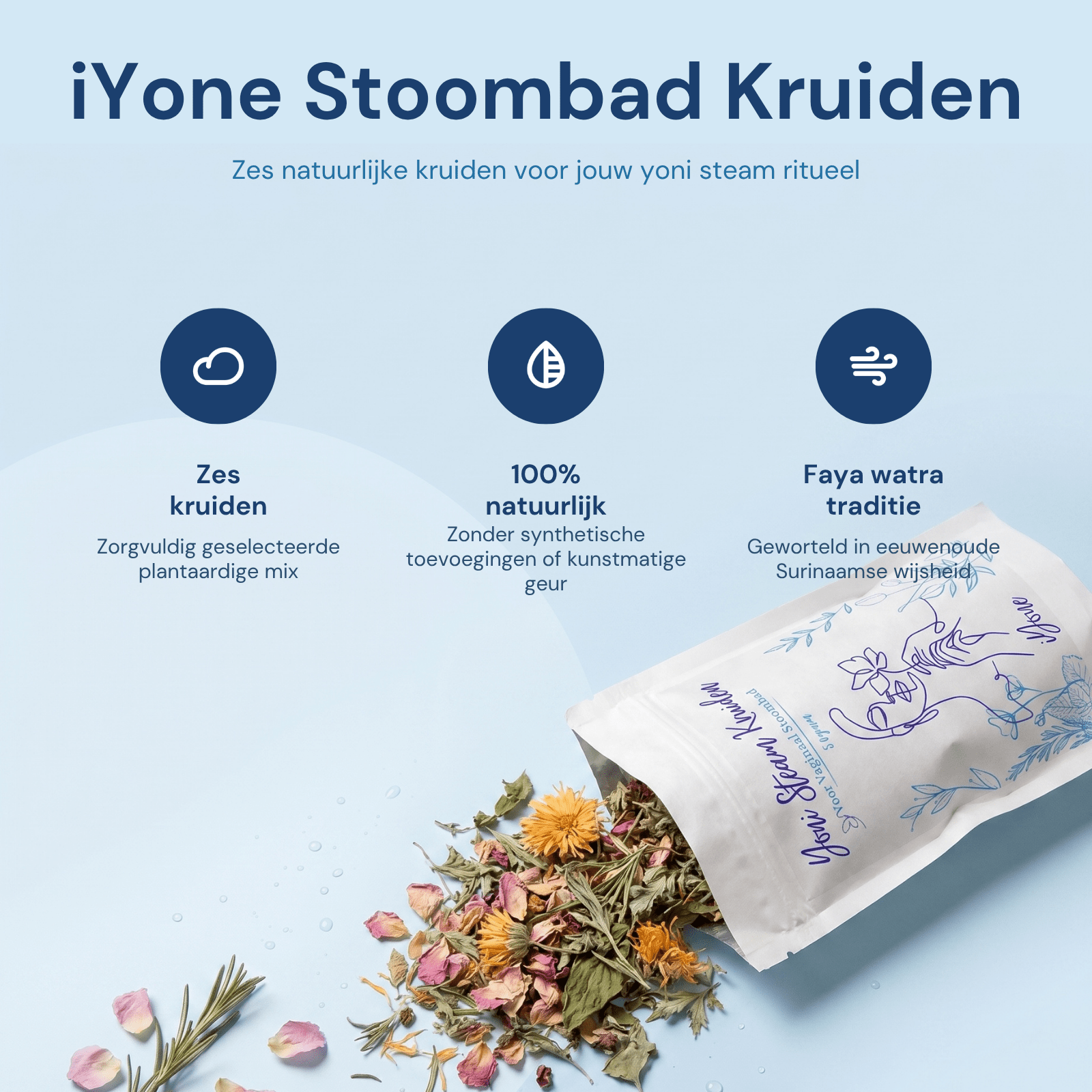 iYone Stoombad Kruiden productspecs - 50 g zakje, circa 4 stoomsessies, 100% natuurlijk