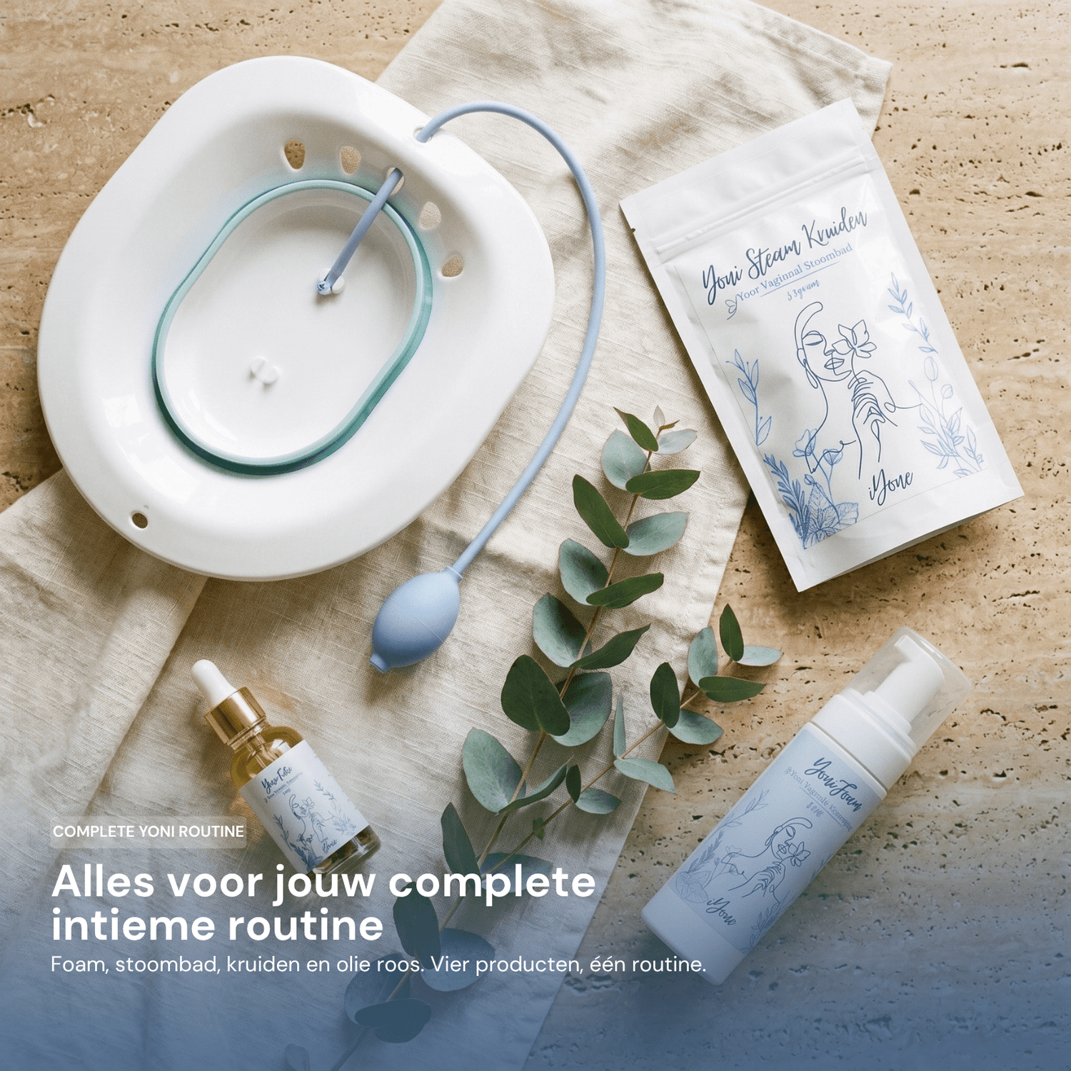 iYone Yoni Selfcare Bundel - complete yoni routine met foam, stoombad, kruiden en olie roos, vier producten één routine