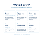 iYone Yoni Stick ingredienten - Madura, talkpoeder, parelpoeder, aluin, kamperfoelie en borneol