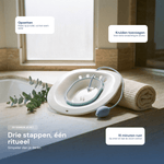 Drie stappen één ritueel - opzetten op toilet met warm water, kruiden toevoegen voor extra verzachting en aroma, 15 minuten rust